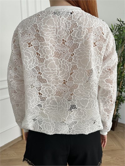 Dantel Sweatshirt Beyaz