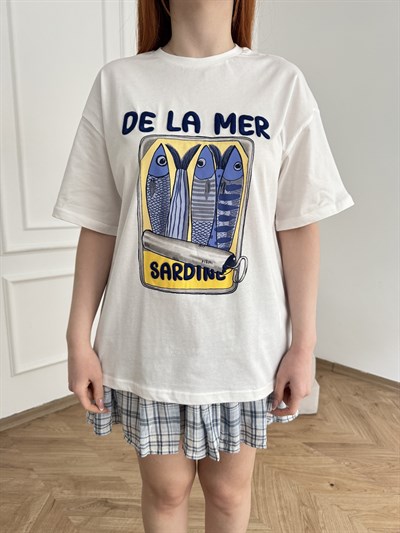 De La Mer Nakışlı T-shirt Ekru