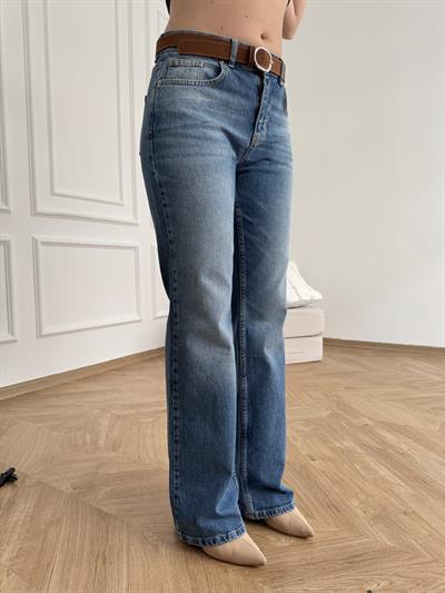 Deri Kemerli Jean Mavi