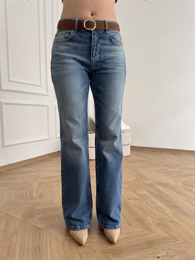 Deri Kemerli Jean Mavi