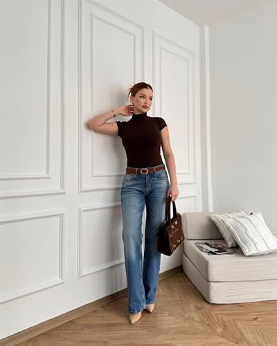 Deri Kemerli Jean Mavi