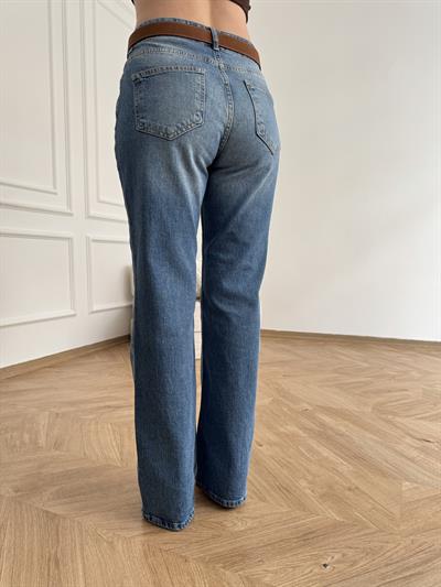 Deri Kemerli Jean Mavi