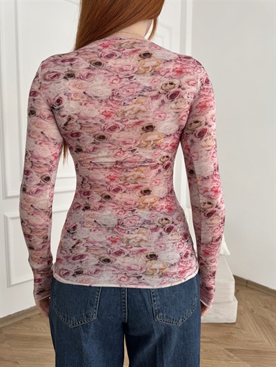 Desenli Kaşmir Dokulu Bluz Pembe