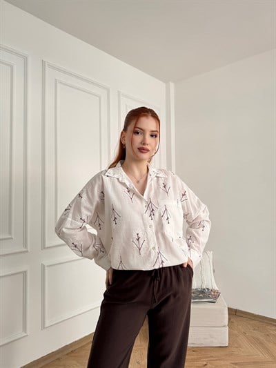 Desenli Oversize Gömlek Bordo