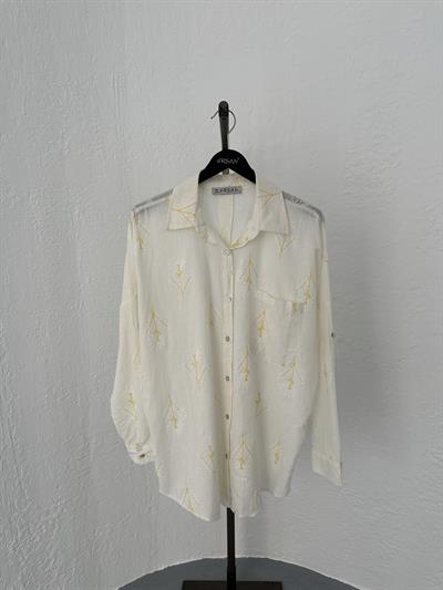 Desenli Oversize Gömlek Sarı