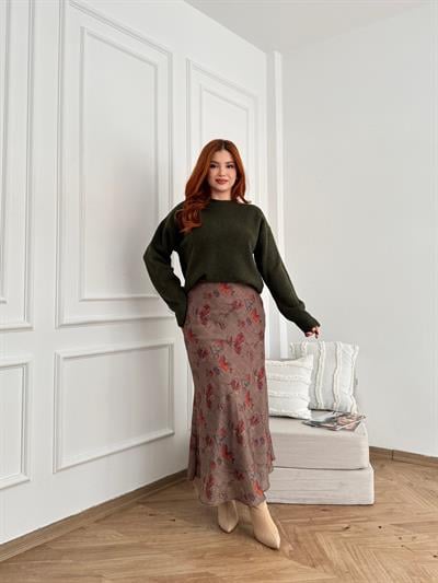 Desenli Uzun Etek Kahve