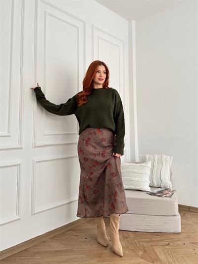 Desenli Uzun Etek Kahve