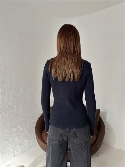 Dik Yaka Çıtçıtlı Triko Lacivert