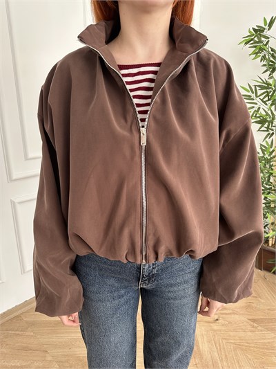 Dik Yaka Oversize Balon Mont Kahve
