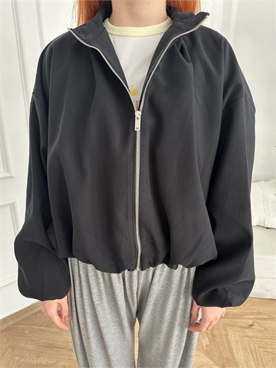 Dik Yaka Oversize Balon Mont Siyah