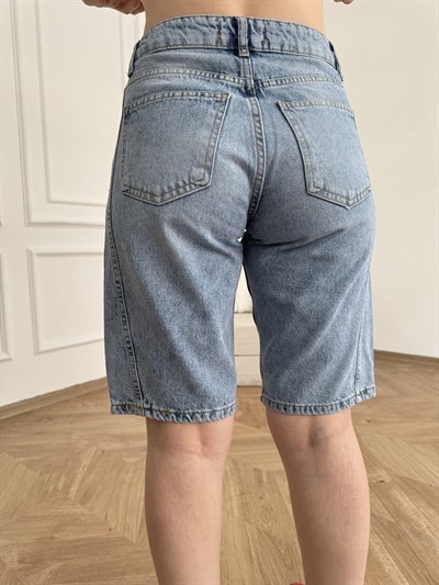 Dikiş Detay Jean Kapri Mavi