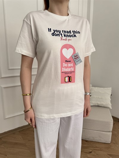Do Not Disturb Baskılı T-shirt Ekru
