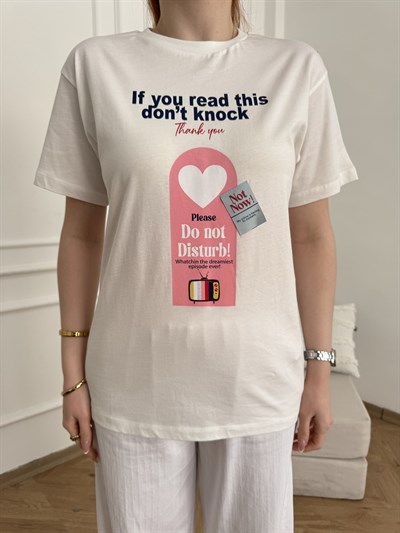 Do Not Disturb Baskılı T-shirt Ekru