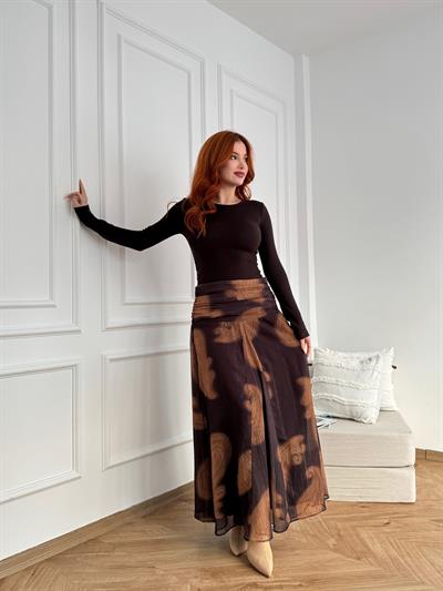 Drapeli Tül Etek Kahve