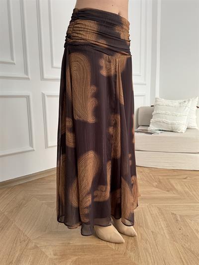 Drapeli Tül Etek Kahve