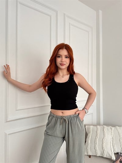 Droplu Kaşkorse Atlet Siyah