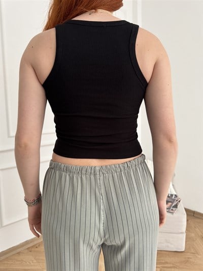 Droplu Kaşkorse Atlet Siyah