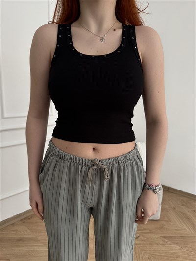 Droplu Kaşkorse Atlet Siyah