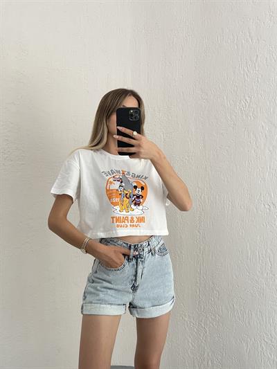 Duble Paça Kot Şort Mavi kar