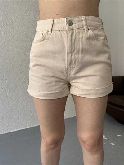 Duble Paça Kot Şort Vanilya