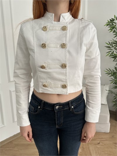 Düğmeli Denim Ceket Ekru