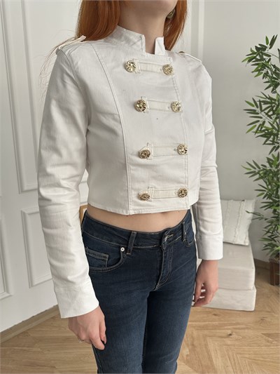 Düğmeli Denim Ceket Ekru