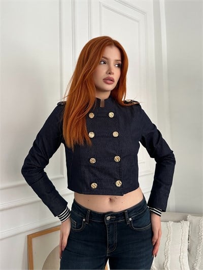 Düğmeli Denim Ceket Lacivert