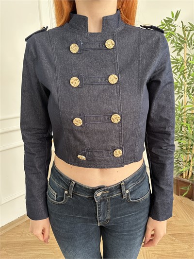 Düğmeli Denim Ceket Lacivert