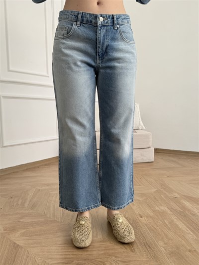 Düşük Bel Bilekte Pantolon Mavi