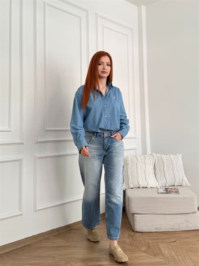 Düşük Bel Bilekte Pantolon Mavi