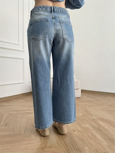 Düşük Bel Bilekte Pantolon Mavi