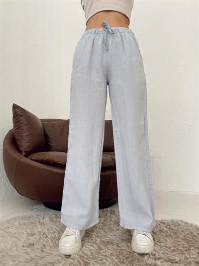 Düşük Bel Keten Pantolon Bebe mavi