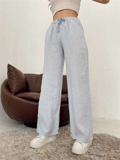 Düşük Bel Keten Pantolon Bebe mavi