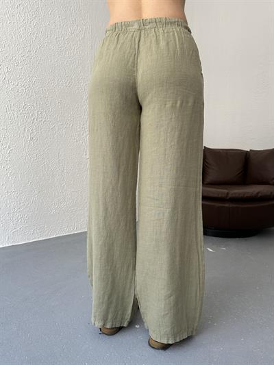 Düşük Bel Keten Pantolon Haki