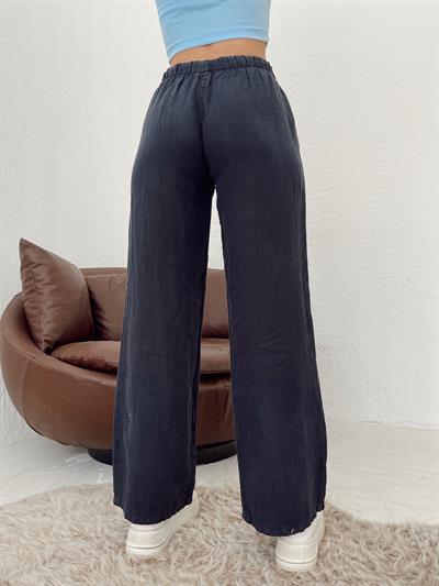 Düşük Bel Keten Pantolon Lacivert