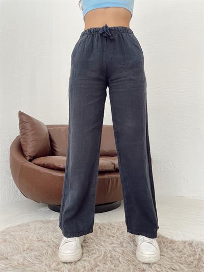 Düşük Bel Keten Pantolon Lacivert