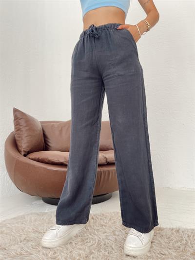 Düşük Bel Keten Pantolon Lacivert