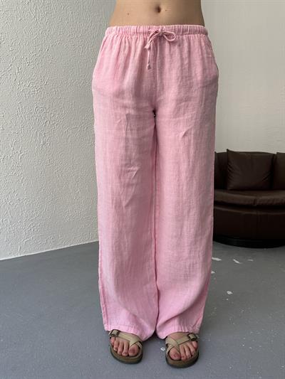 Düşük Bel Keten Pantolon Şeker pembe
