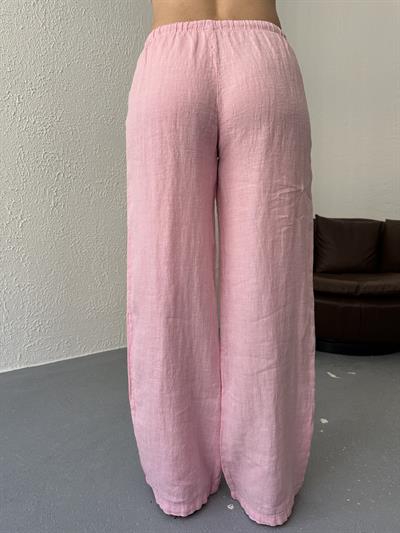 Düşük Bel Keten Pantolon Şeker pembe