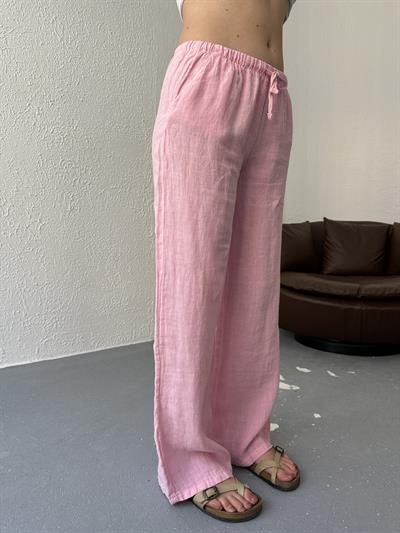 Düşük Bel Keten Pantolon Şeker pembe