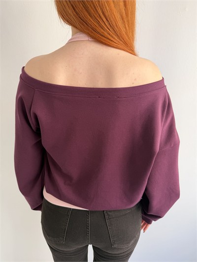 Düşük Omuz İiçi Atletli Sweatshırt Mürdüm