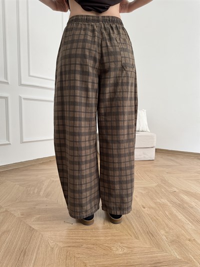 Ekose Desen Balon Pantolon Kahve