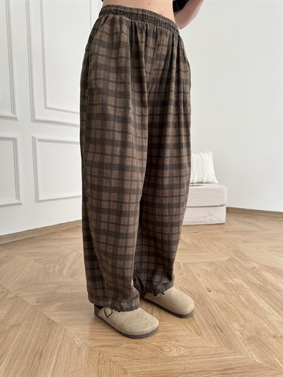Ekose Desen Balon Pantolon Kahve