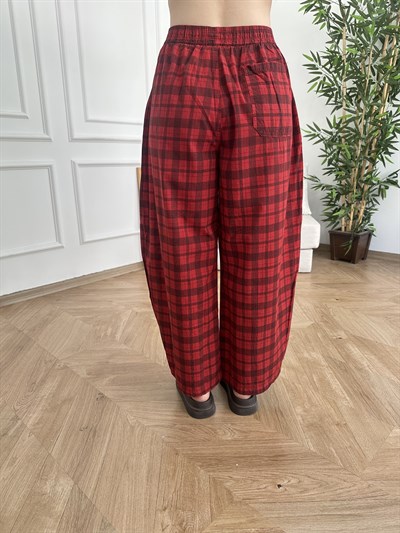 Ekose Desen Balon Pantolon Kırmızı