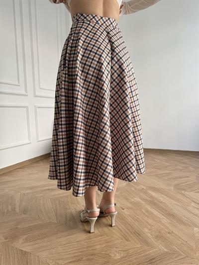 Ekose Desen Süet Etek Bej