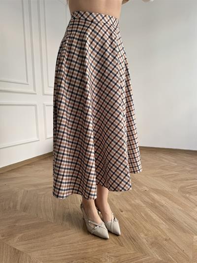 Ekose Desen Süet Etek Bej