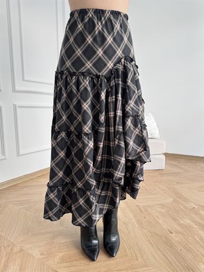 Ekose Desenli Asimetrik Etek Antrasit