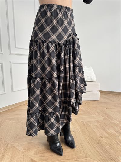 Ekose Desenli Asimetrik Etek Antrasit