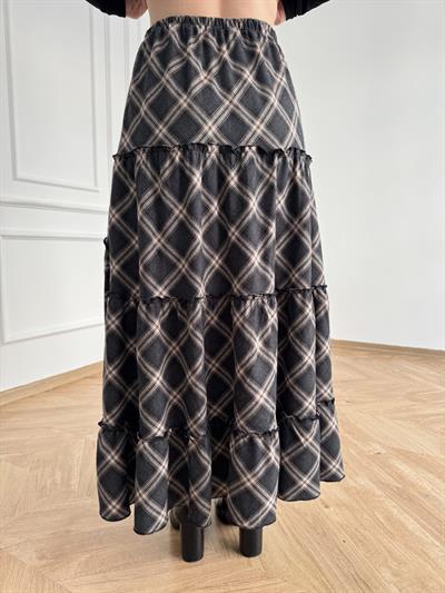 Ekose Desenli Asimetrik Etek Antrasit