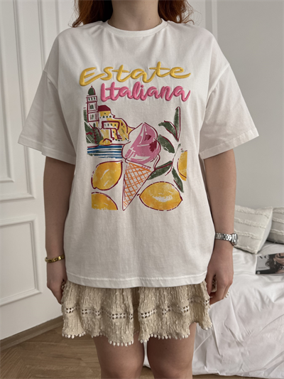 Estate Italiana Nakışlı T-shirt Ekru